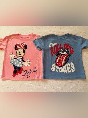 Disney Blue Rolling Stones Kids Tee with Red & White Graphic